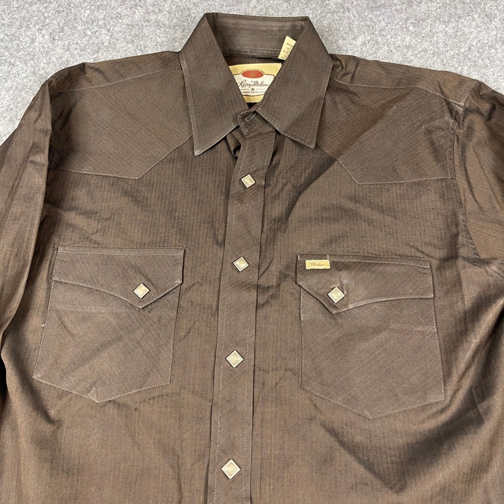 Larry Mahan Brown Textured Pinstripe Western Pearl Snap Shirt Mens Med Rodeo